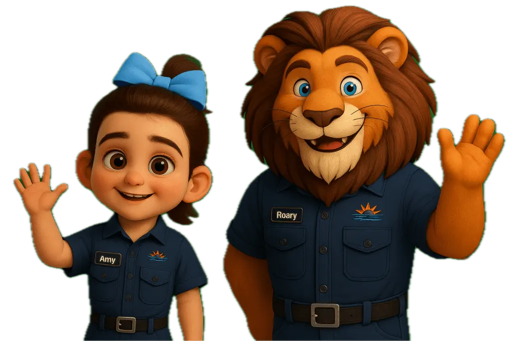 Roary the Lion and Amy Waving