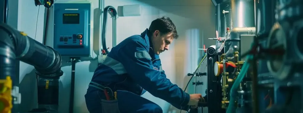 a skilled technician in uniform diligently assessing a furnace, surrounded by various tools and equipment, ready to provide efficient emergency repair services.