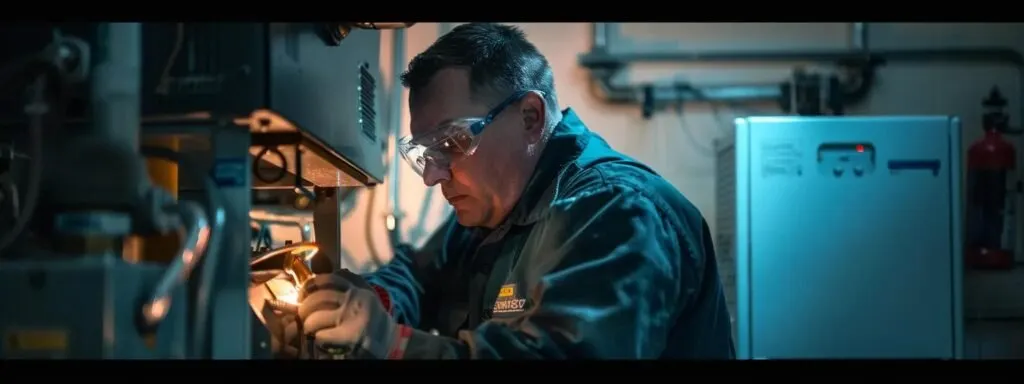 a technician examining a trane furnace with a clogged air filter, showcasing the precision and expertise required for specific furnace repair needs.