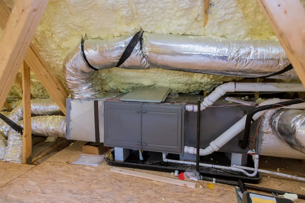 Understanding Furnace Install Costs in Arlington - A picture of a furnace installed in an attic