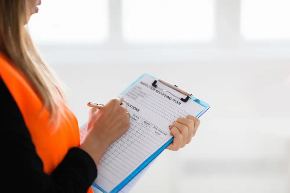 HVAC maintenance plans - HVAC technician writing on a clipboard.