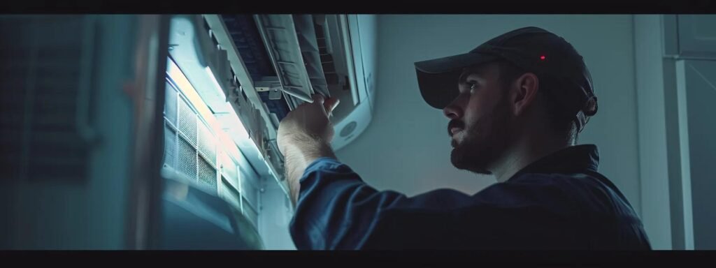 a certified technician carefully inspecting a rheem air conditioning unit, ensuring safety and efficiency in compliance with local codes and regulations.