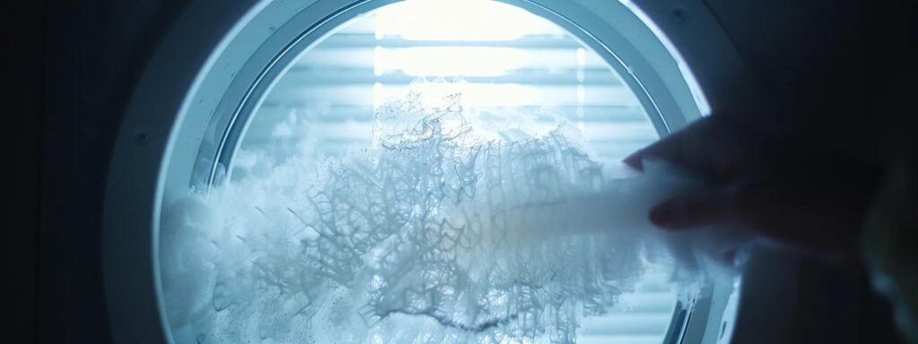 a dusty air filter being removed from a vent, revealing a clear path for airflow.