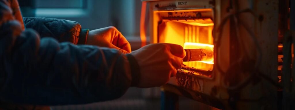 a person checking the oil levels in their oil-fired heater to avoid running out of fuel.