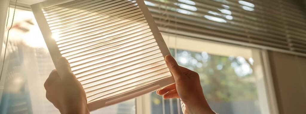 a person holding a clean, brand new furnace filter, ready to replace the old one in a well-lit room.