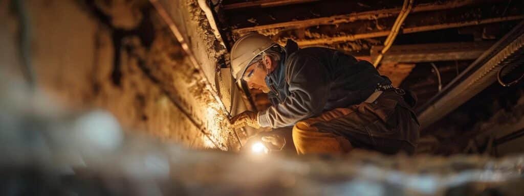 a technician inspecting a dusty, clogged filter obstructing a heater's airflow.