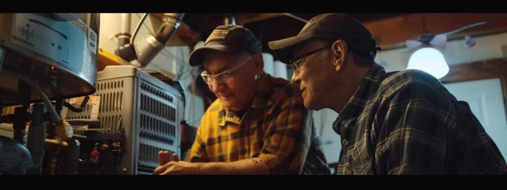 a homeowner watching a skilled hvac technician expertly repairing a furnace, ensuring a safe and efficient outcome.