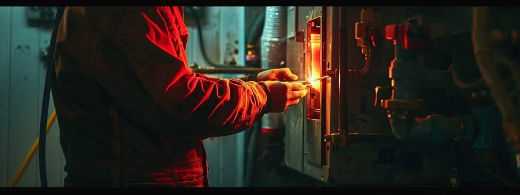 a person confidently repairing a gas furnace pilot light with tools in hand, ensuring efficient hvac system operation.