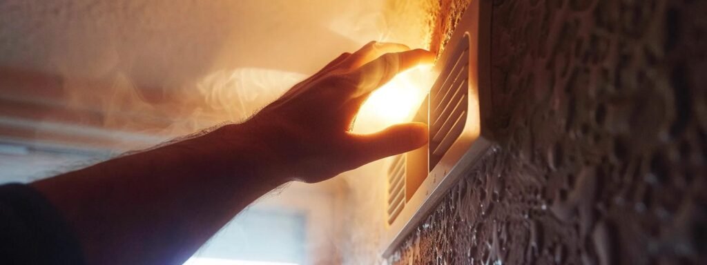 a person inspecting a dusty and blocked air vent next to a thermostat with no response, highlighting common problems with non-functioning heaters.