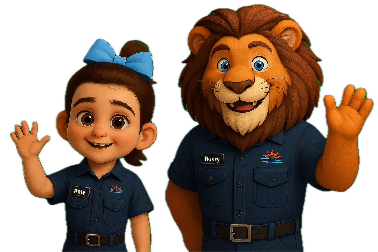 Roary the Lion and Amy Waving